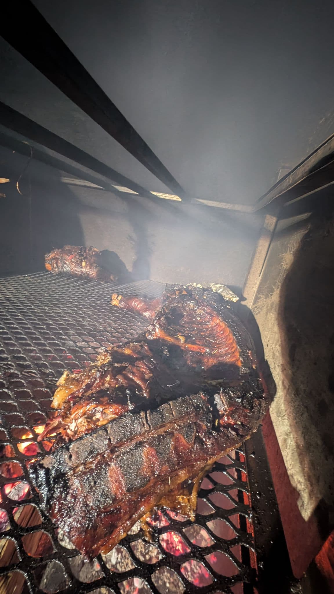 Racks of ribs smoking low and slow